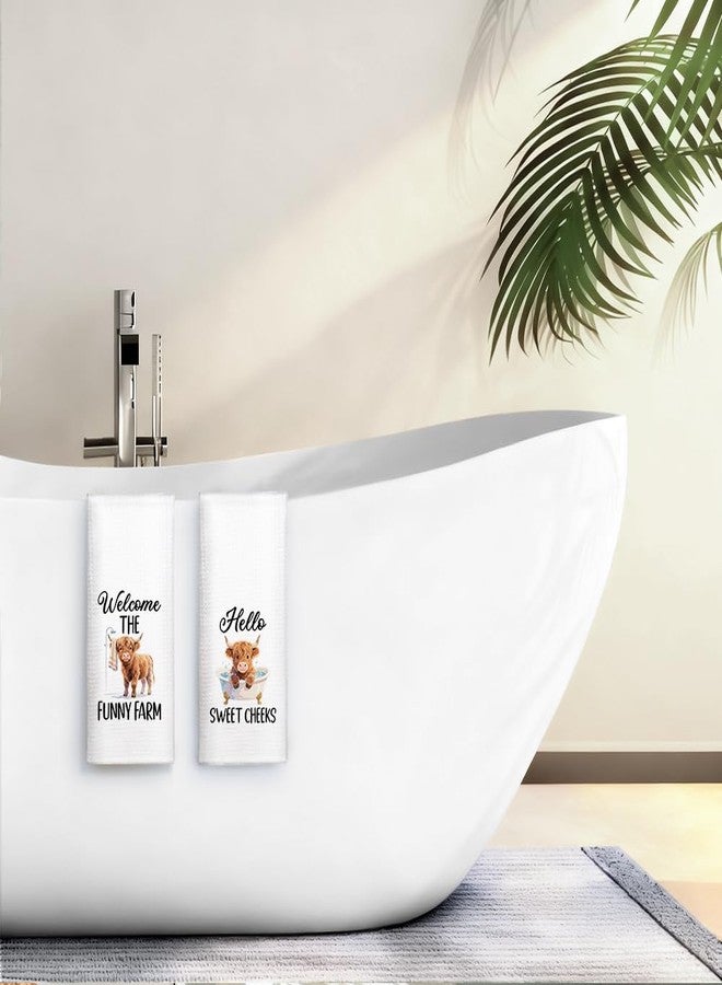 ZBBFSCSB Highland Cow Bathroom Dcor Hand Towel 2 Pack, Cute Highland Cow Farmhouse Bathroom Decor Hand Towels, Funny Animal Decorative Hand Towel Housewarming Gifts for Hostess Mom Sister Friend - Image 5